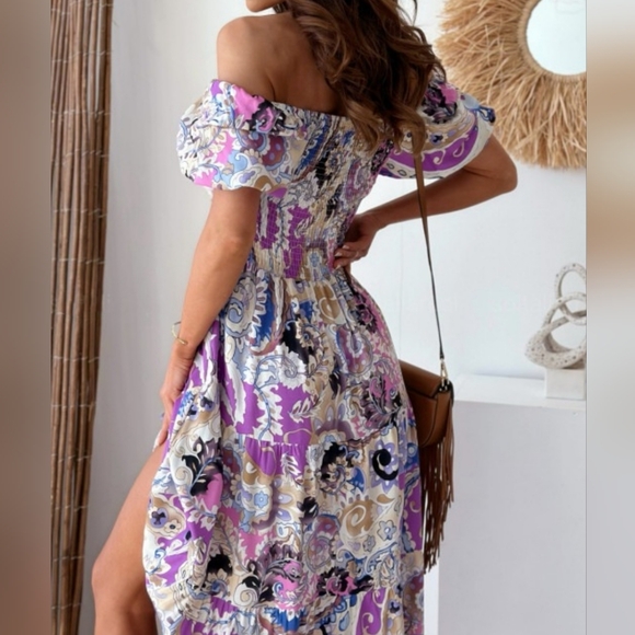 Smocked Paisley Harmony Maxi Dress - Purple - Picture 4 of 7